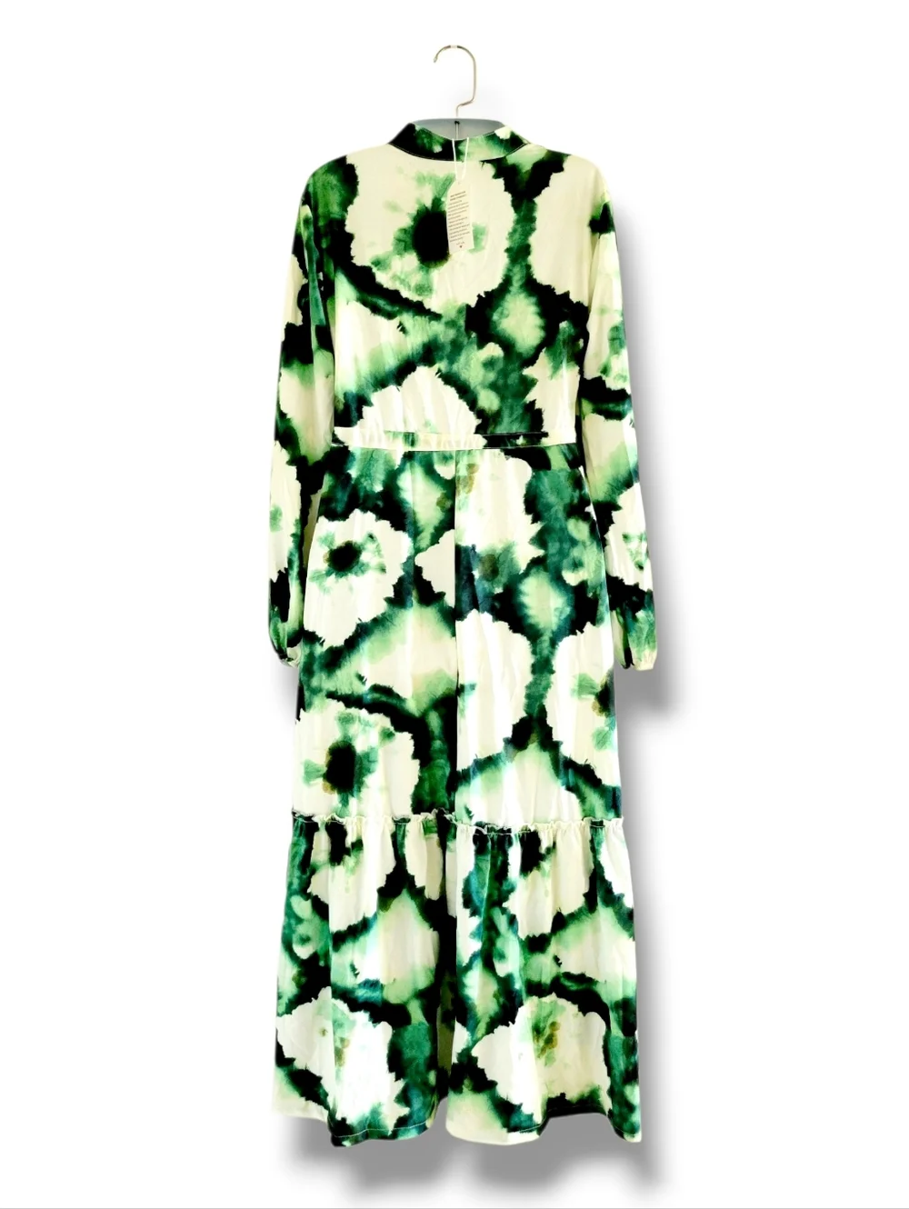 NWT Green/White Tie-Dye Floral Long Sleeve Boho Maxi Dress (SIZE S) - Picture 3 of 15